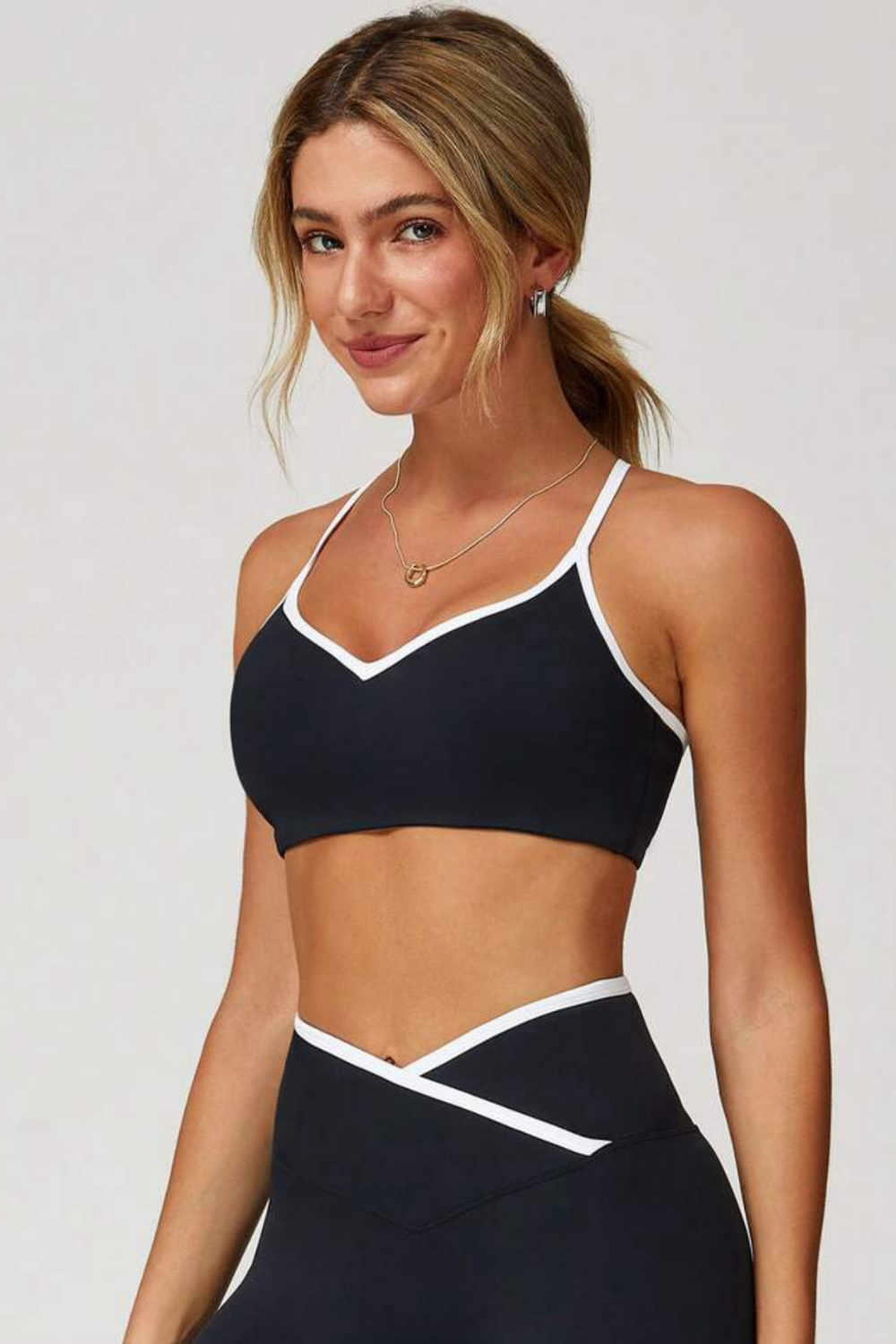 Contrast Trim Cross Back Sports Bra