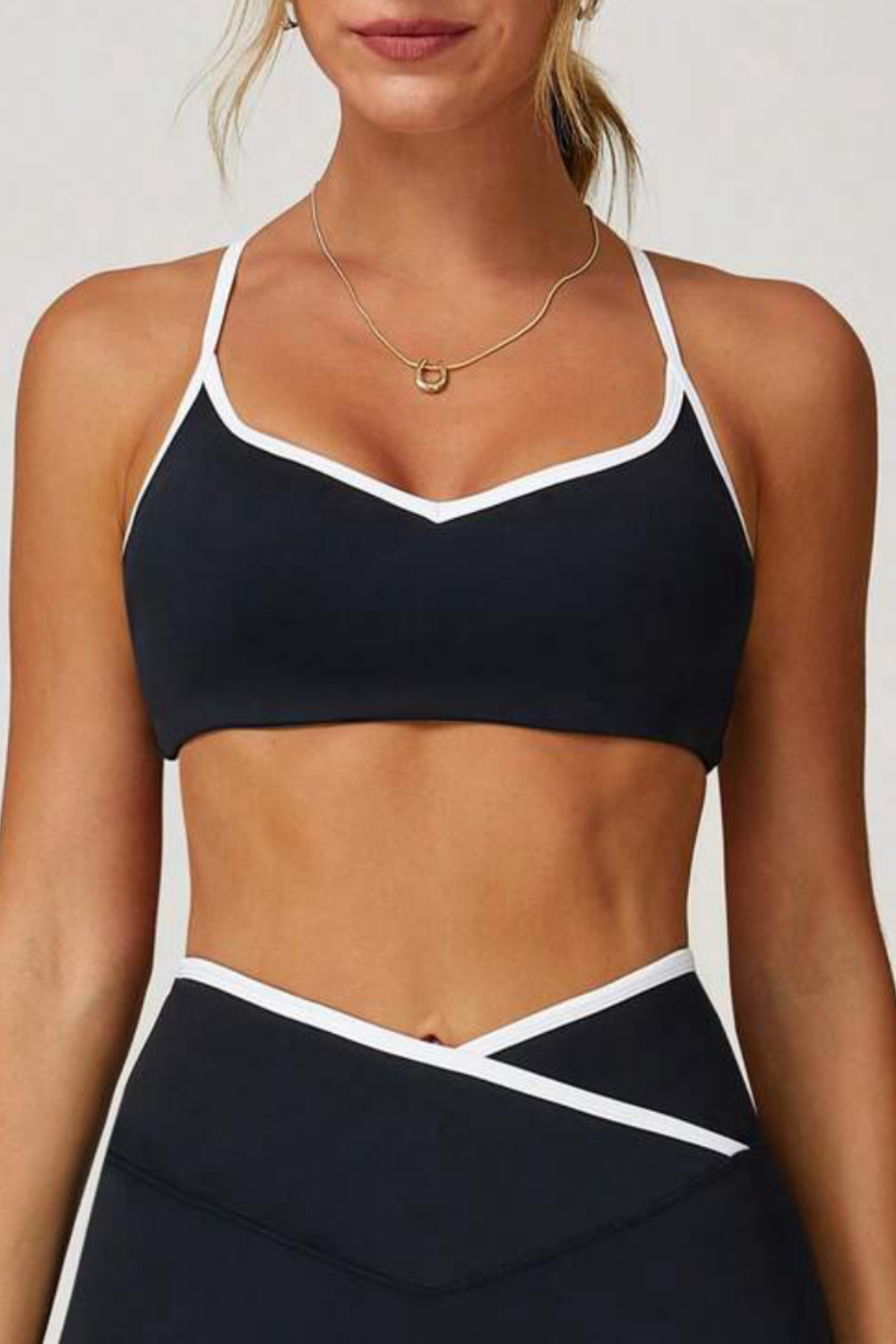 Contrast Trim Cross Back Sports Bra