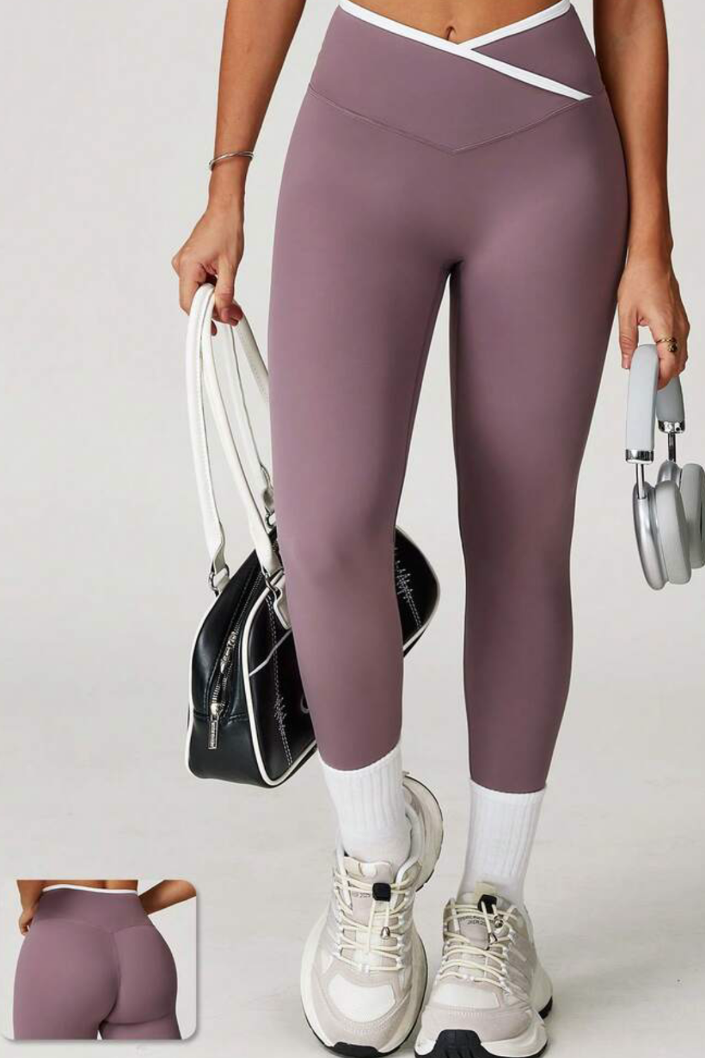 Contrast Trim Cross Waist Leggings