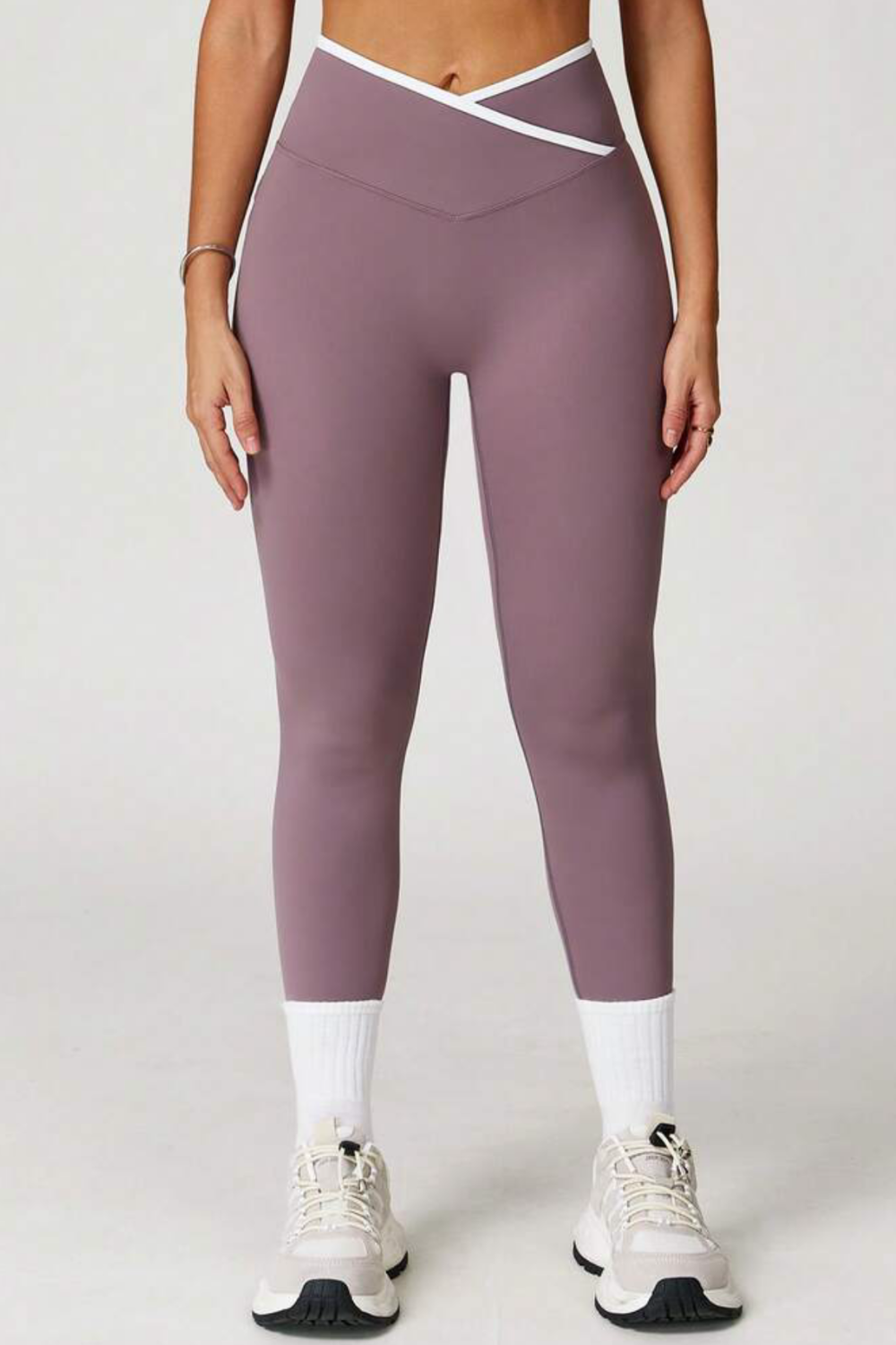 Contrast Trim Cross Waist Leggings