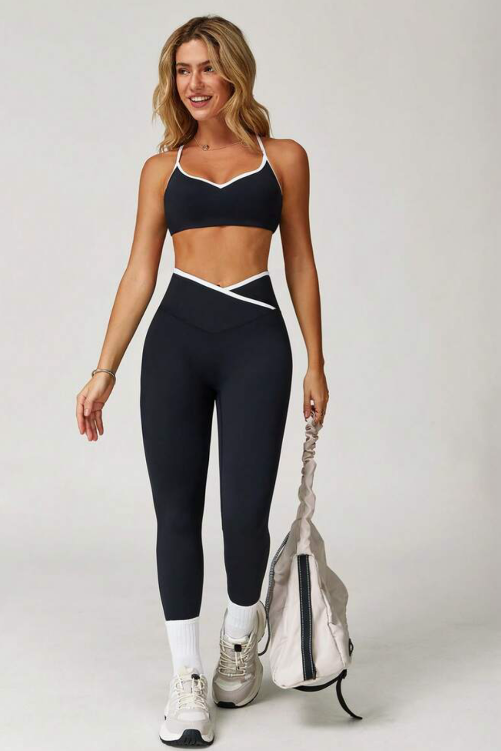 Contrast Trim Cross Waist Leggings