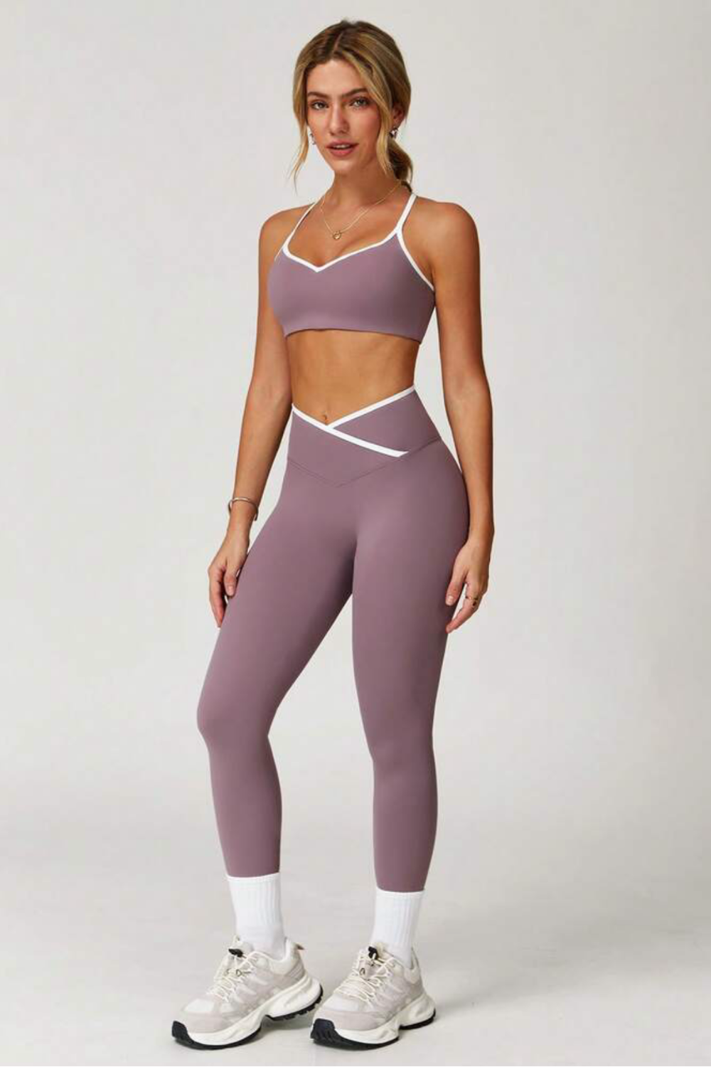 Contrast Trim Cross Waist Leggings